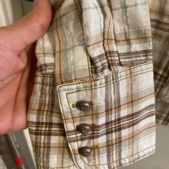 ARATTA SILENT JOURNEY LRG ROUGH RIDER PLAID EMBROIDERED FLORAL BACK TUNIC SHIRT - Picture 7 of 13